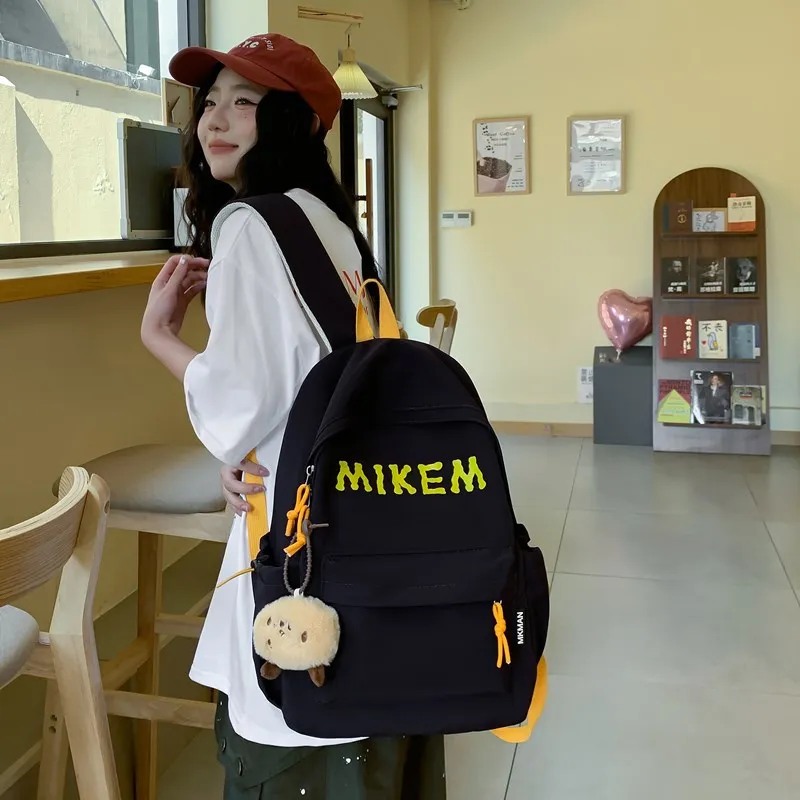 PULEWEI Composite Cloth Backpack Unisex Black/Red/Yellow/Blue-5
