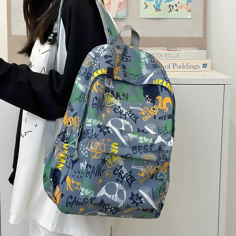 PULEWEI Nylon Backpack Regular Unisex White/Gray/Black/Blue-13