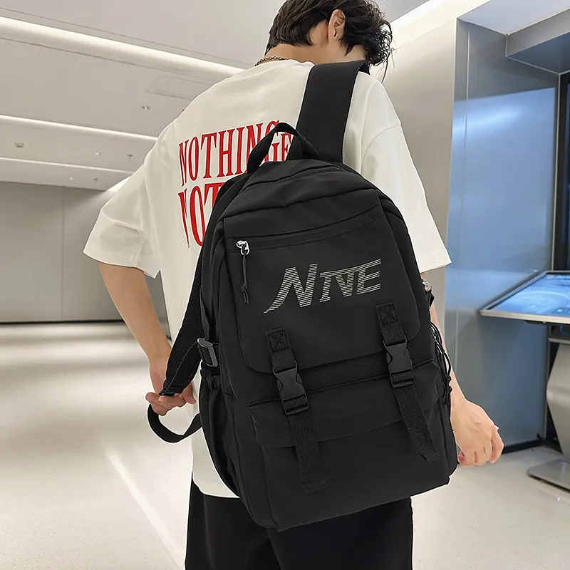 PULEWEI Nylon Backpack Regular Unisex White/Black/Burgundy/Light Blue-11