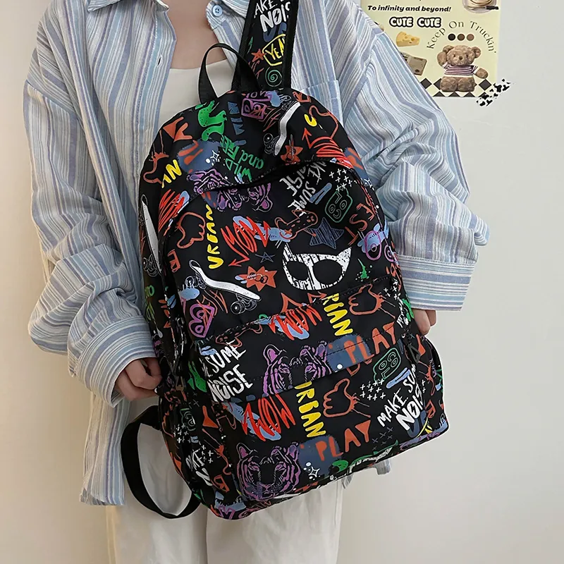 PULEWEI Nylon Backpack Regular Unisex White/Gray/Black/Blue-20