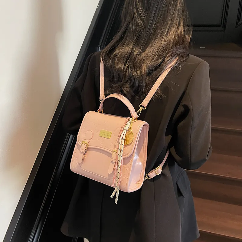 PULEWEI Pu Backpack Women's Ecru/Pink/Blue/Black-9