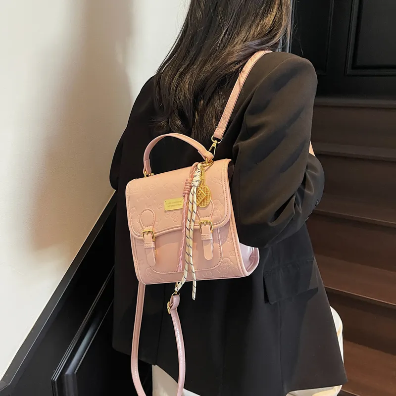 PULEWEI Pu Backpack Women's Ecru/Pink/Blue/Black-11