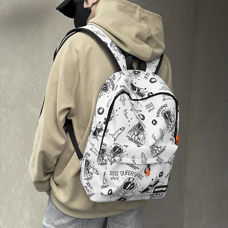PULEWEI Nylon Backpack Unisex White/Black-5