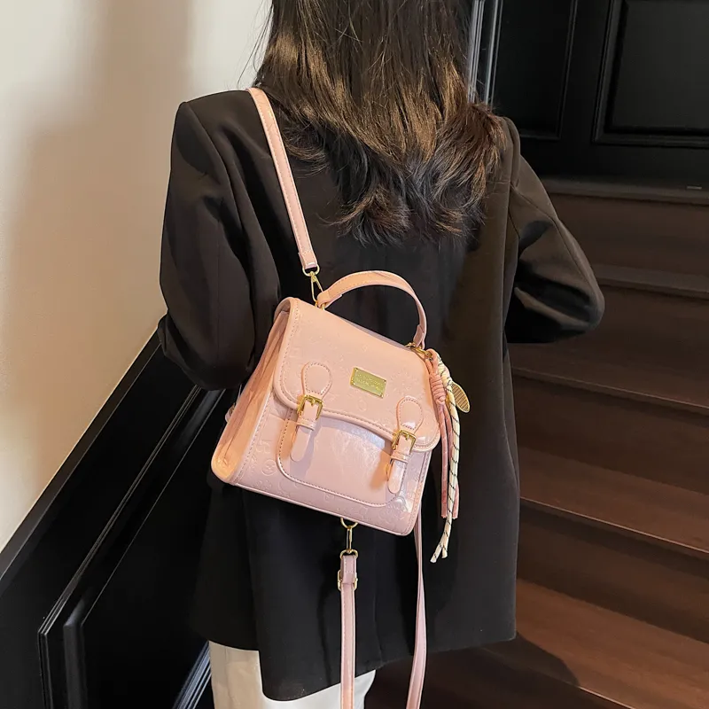PULEWEI Pu Backpack Women's Ecru/Pink/Blue/Black-8