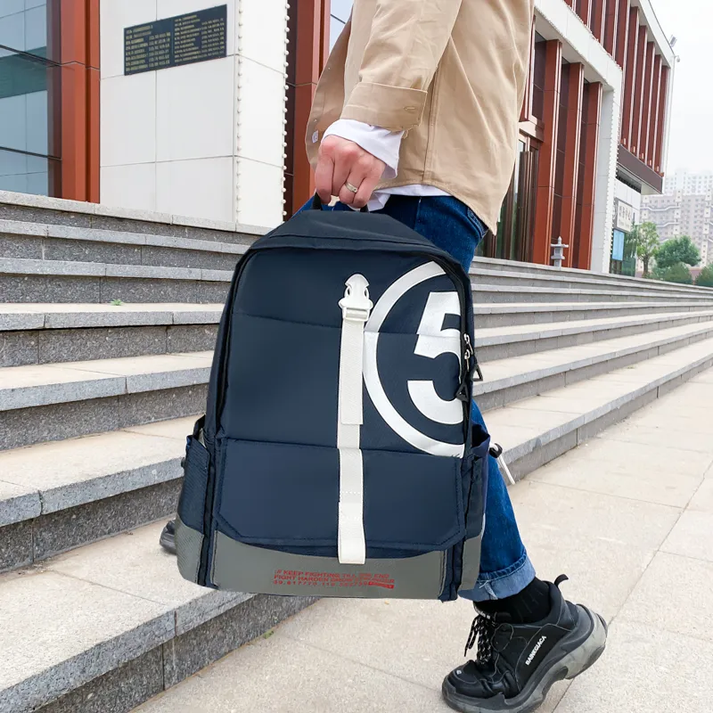 PULEWEI Canvas Bag Backpack Unisex Black/Gray/Blue-12