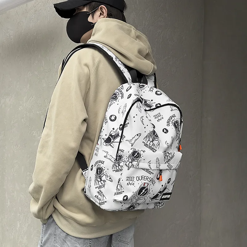 PULEWEI Nylon Backpack Unisex White/Black-4