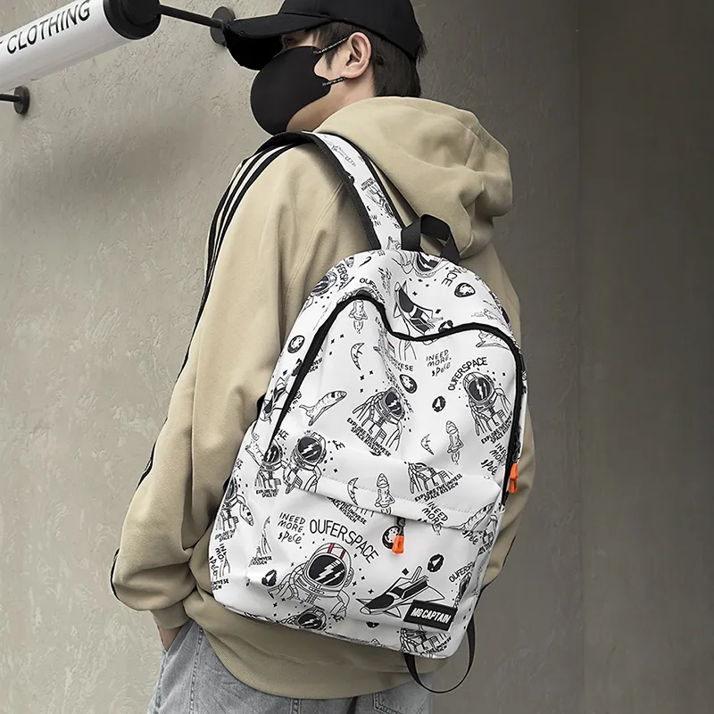 PULEWEI Nylon Backpack Unisex White/Black-3