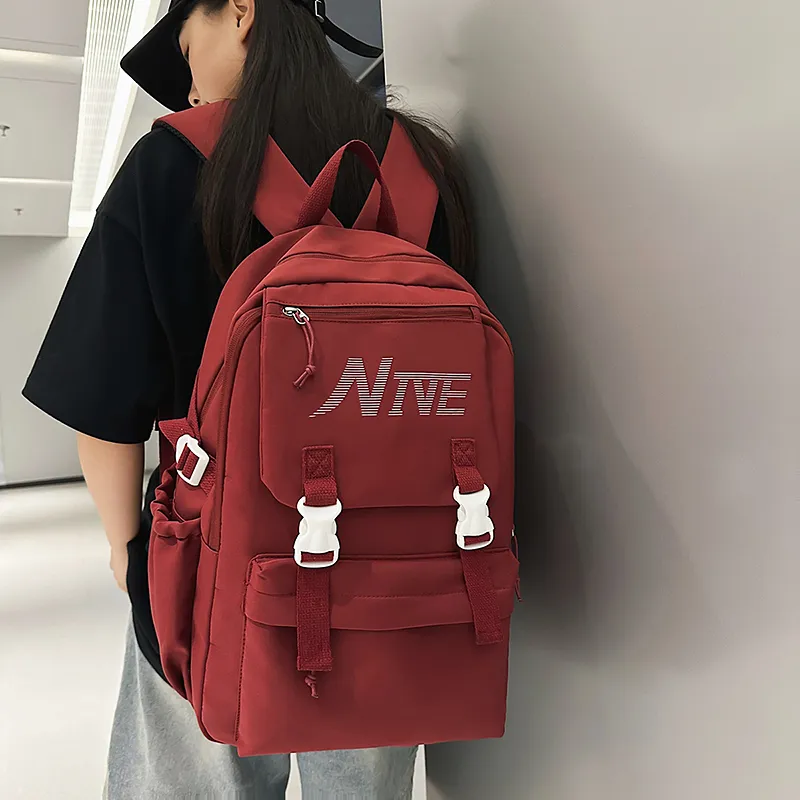 PULEWEI Nylon Backpack Regular Unisex White/Black/Burgundy/Light Blue-18
