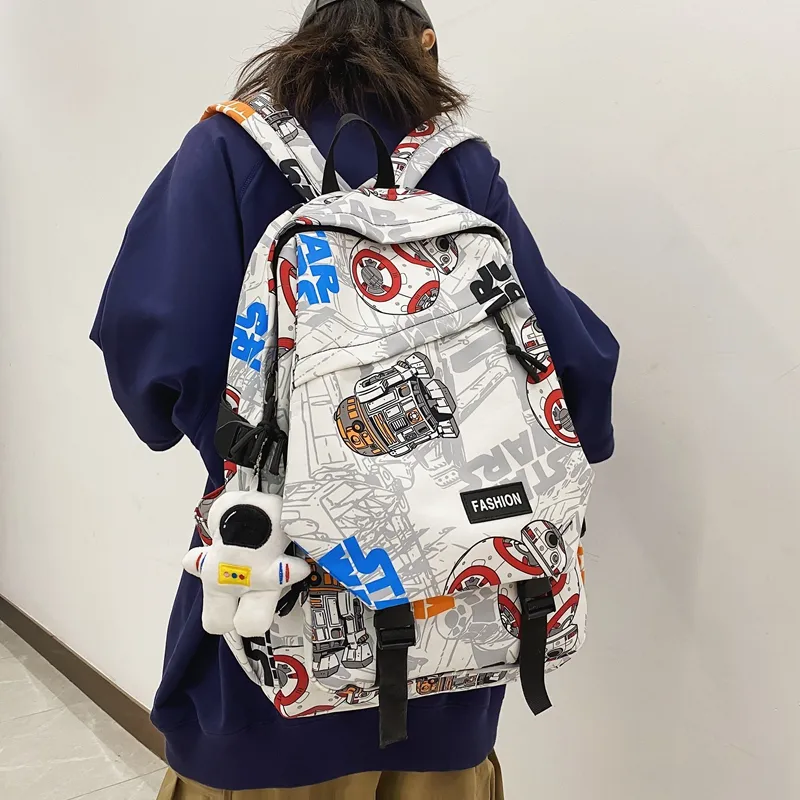 PULEWEI Nylon Backpack Regular Unisex White Shoes/Black Graffiti/White Blue/White Red-25