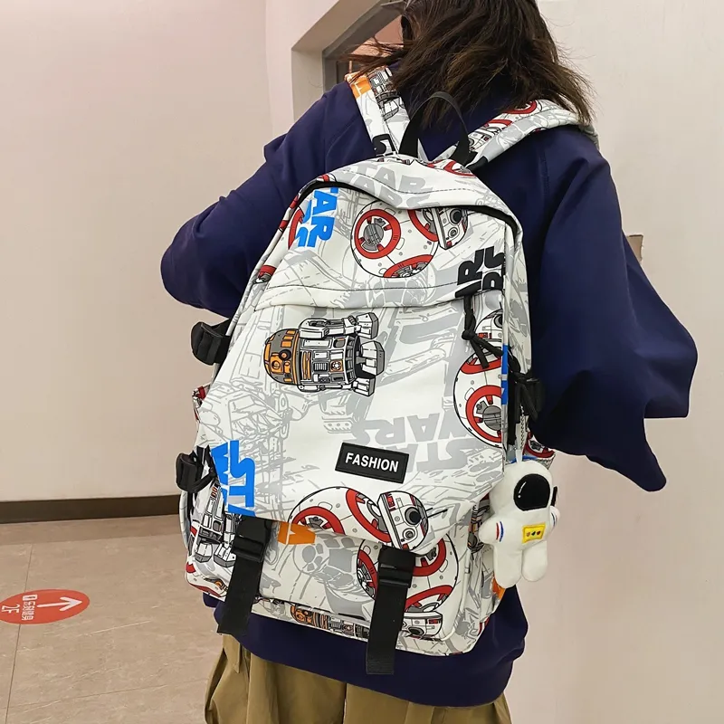 PULEWEI Nylon Backpack Regular Unisex White Shoes/Black Graffiti/White Blue/White Red-23