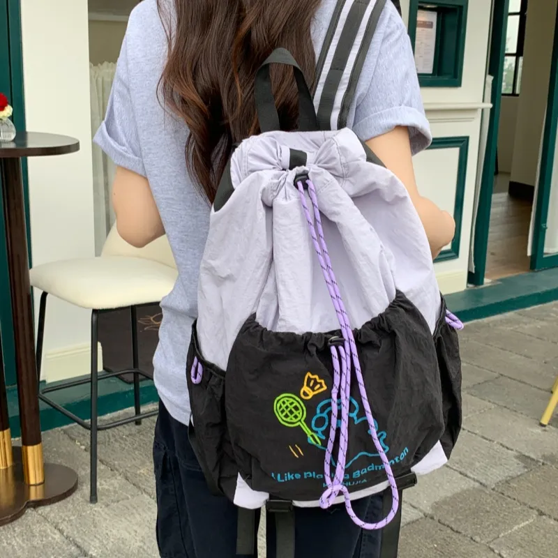 PULEWEI Nylon Backpack Unisex Ecru/Black/Green-11