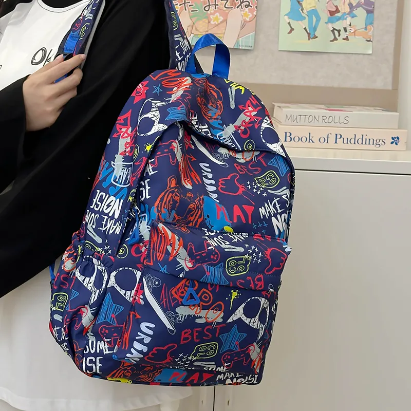 PULEWEI Nylon Backpack Regular Unisex White/Gray/Black/Blue-27
