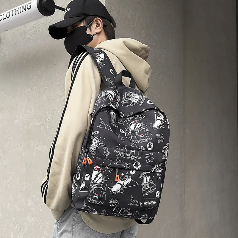PULEWEI Nylon Backpack Unisex White/Black-9