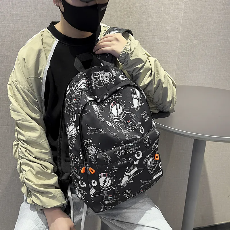 PULEWEI Nylon Backpack Unisex White/Black-13