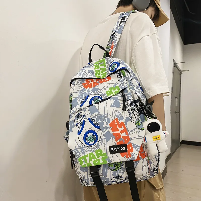 PULEWEI Nylon Backpack Regular Unisex White Shoes/Black Graffiti/White Blue/White Red-13
