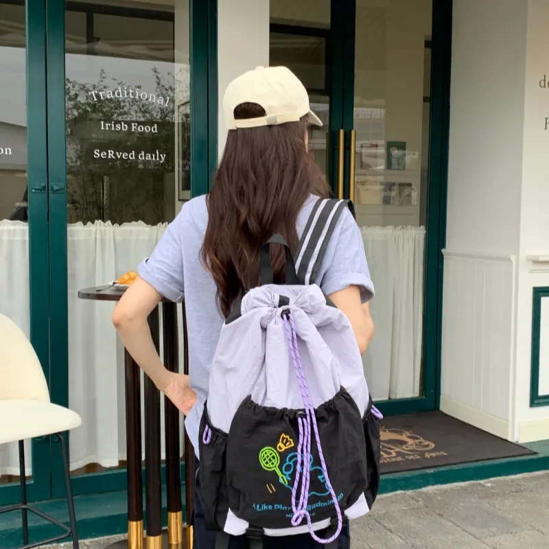 PULEWEI Nylon Backpack Unisex Ecru/Black/Green-10