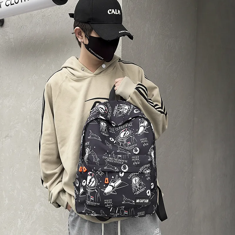 PULEWEI Nylon Backpack Unisex White/Black-10