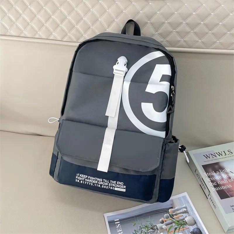 PULEWEI Canvas Bag Backpack Unisex Black/Gray/Blue-5