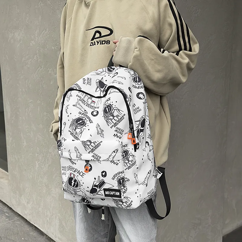PULEWEI Nylon Backpack Unisex White/Black-2