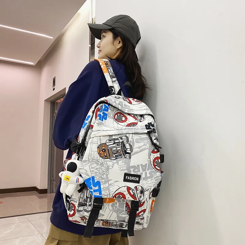 PULEWEI Nylon Backpack Regular Unisex White Shoes/Black Graffiti/White Blue/White Red-20