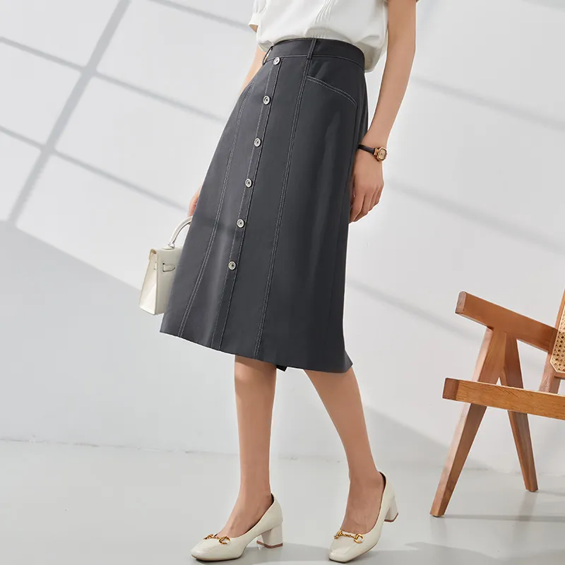 Mambe Casual Long Skirt Women's Black Gray-3