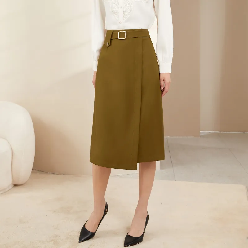 Mambe Casual Long Skirts Women's Olive Green-1