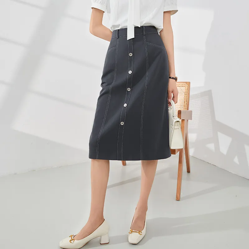 Mambe Casual Long Skirt Women's Black Gray-5