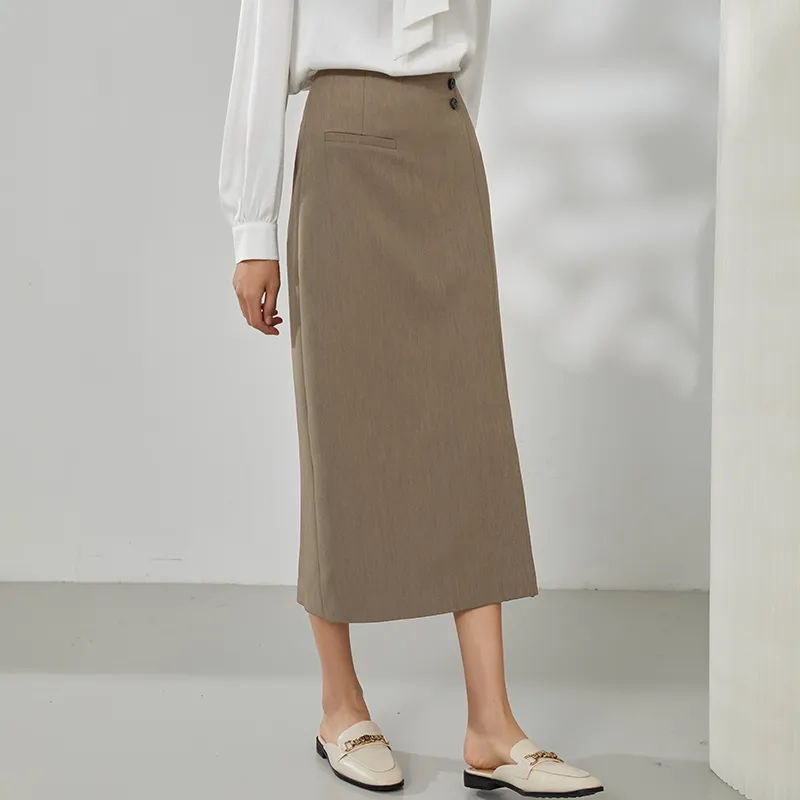 Mambe Casual Long Skirts Women's Coffee Brown-4