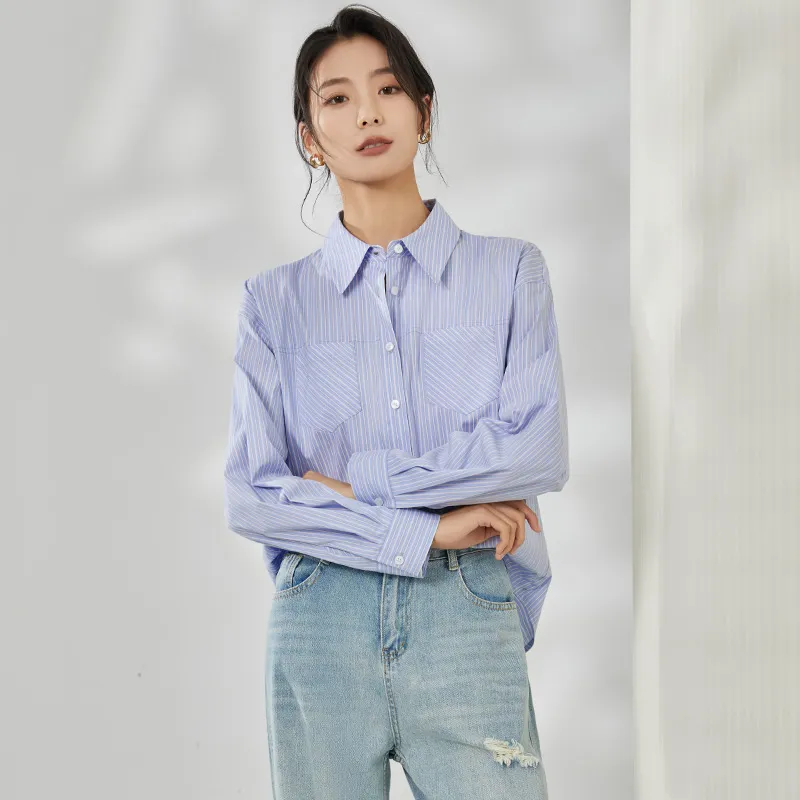 Mambe Shirts Women's Blue White Stripes-4