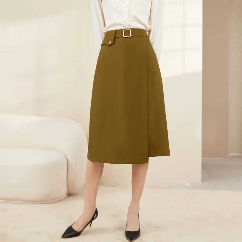 Mambe Casual Long Skirts Women's Olive Green-4