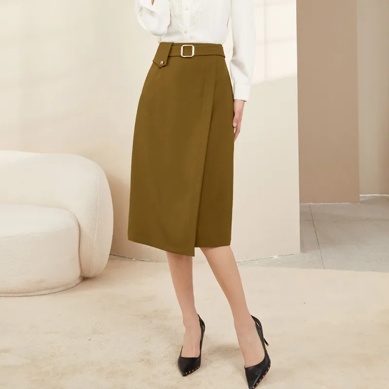 Mambe Casual Long Skirts Women's Olive Green-3