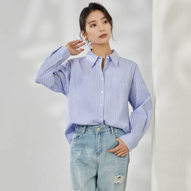 Mambe Shirts Women's Blue White Stripes-3