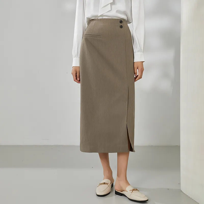 Mambe Casual Long Skirts Women's Coffee Brown-2