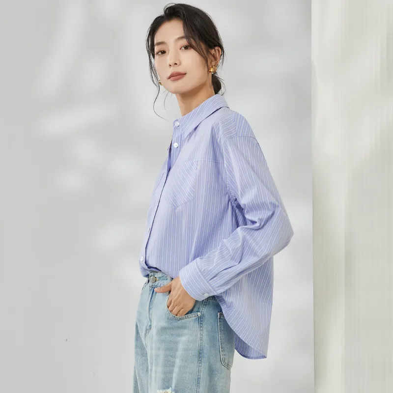 Mambe Shirts Women's Blue White Stripes-5