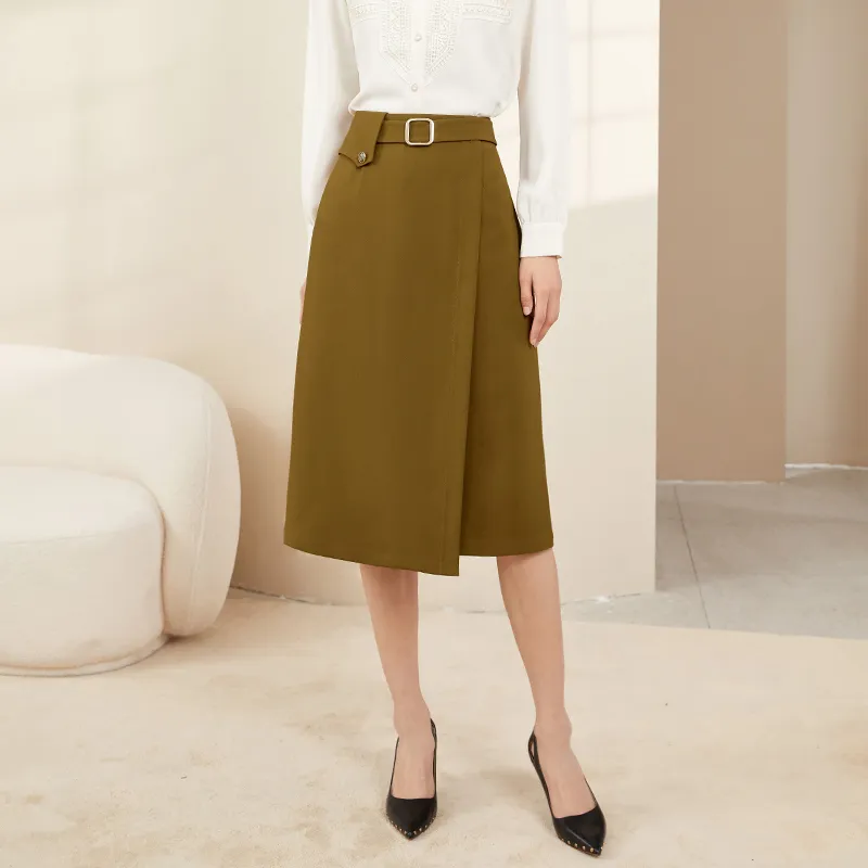 Mambe Casual Long Skirts Women's Olive Green-2