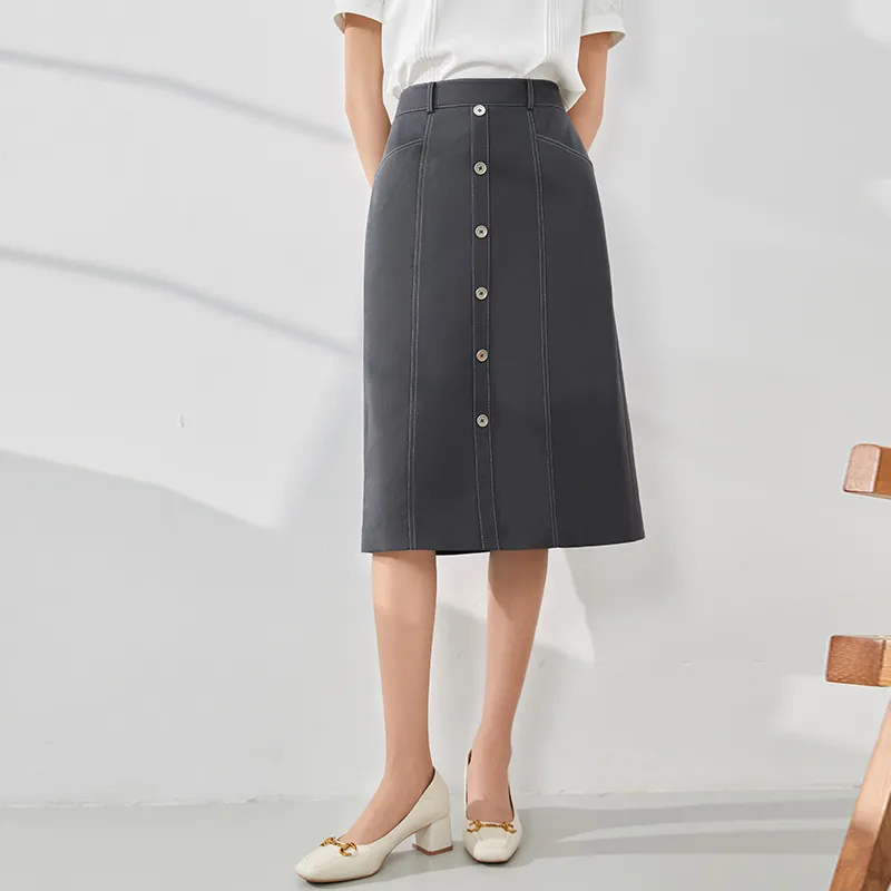 Mambe Casual Long Skirt Women's Black Gray-4