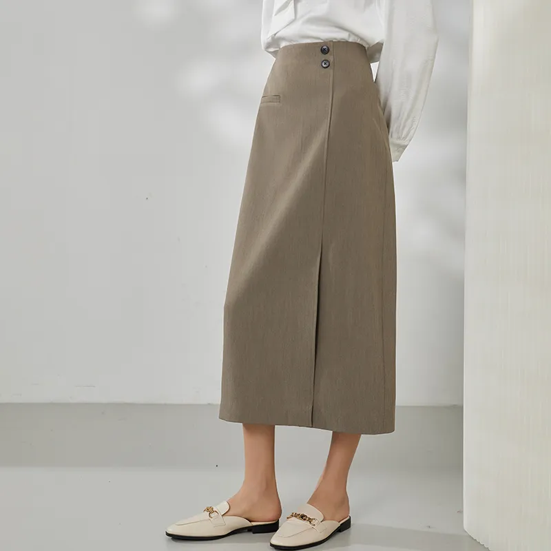 Mambe Casual Long Skirts Women's Coffee Brown-3