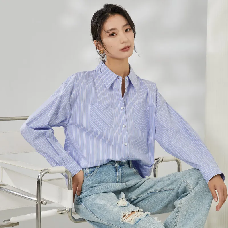 Mambe Shirts Women's Blue White Stripes-2