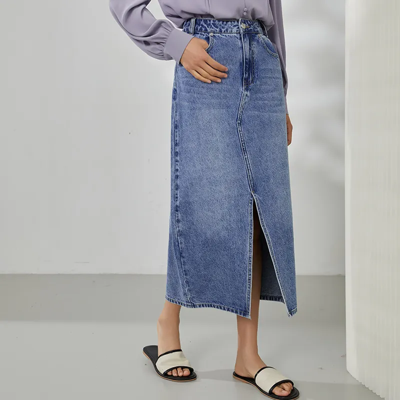 Mambe Casual Long Skirts Women's Blue-3