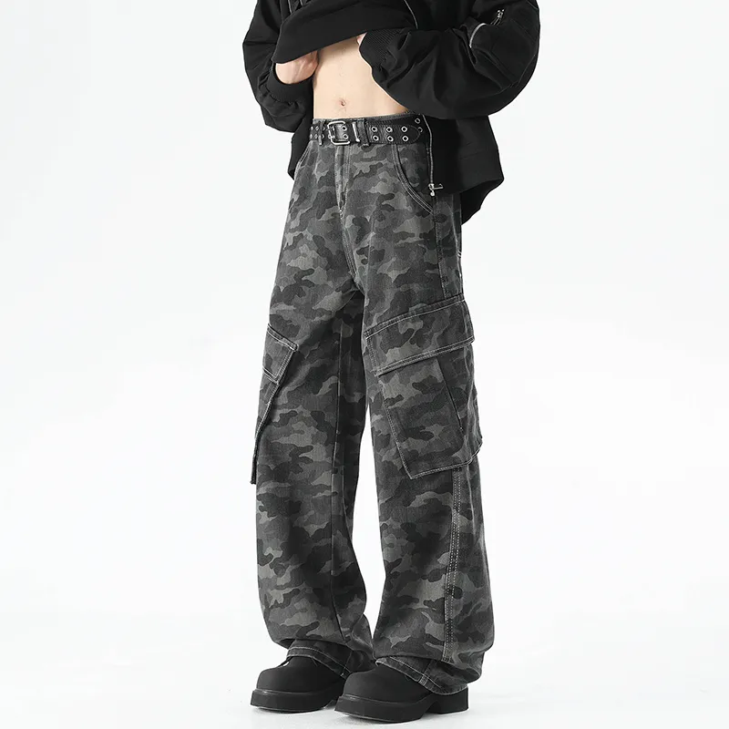VIPGOOSE Jeans Unisex Camouflage Gray-5