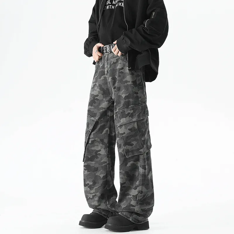 VIPGOOSE Jeans Unisex Camouflage Gray-4