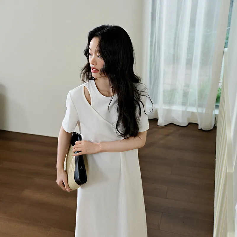 KUOSE Short Sleeved Dress Women's White-5