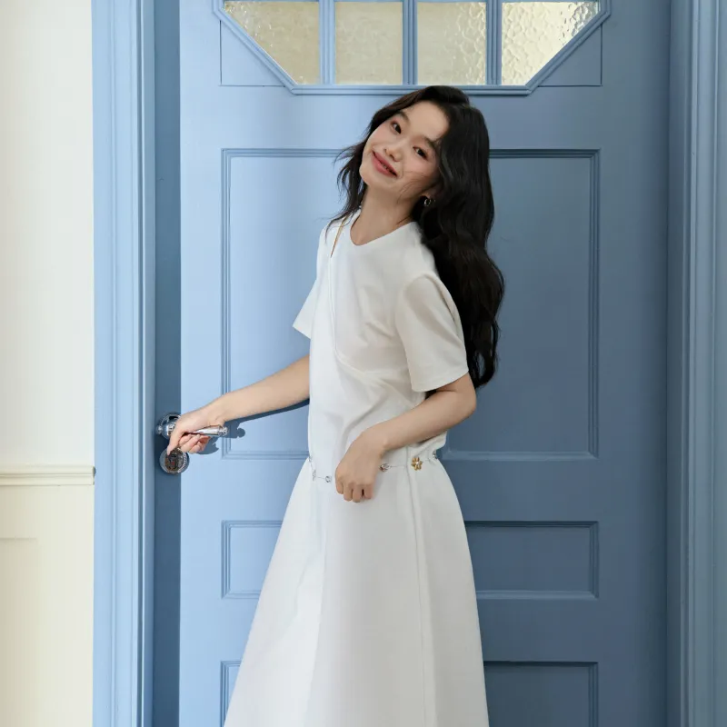 KUOSE Short Sleeved Dress Women's White-2