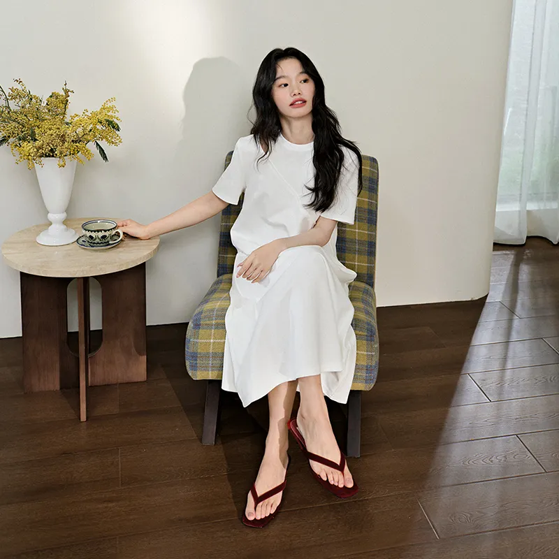 KUOSE Short Sleeved Dress Women's White-4