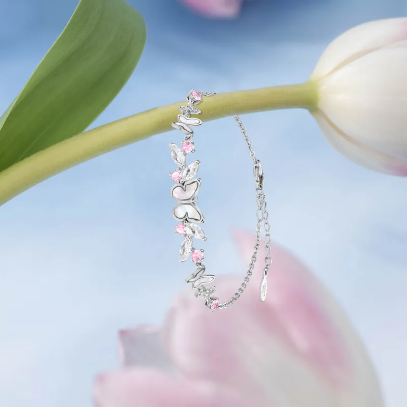 Disney S925 Silver Bracelets Women's Silver Pink-6