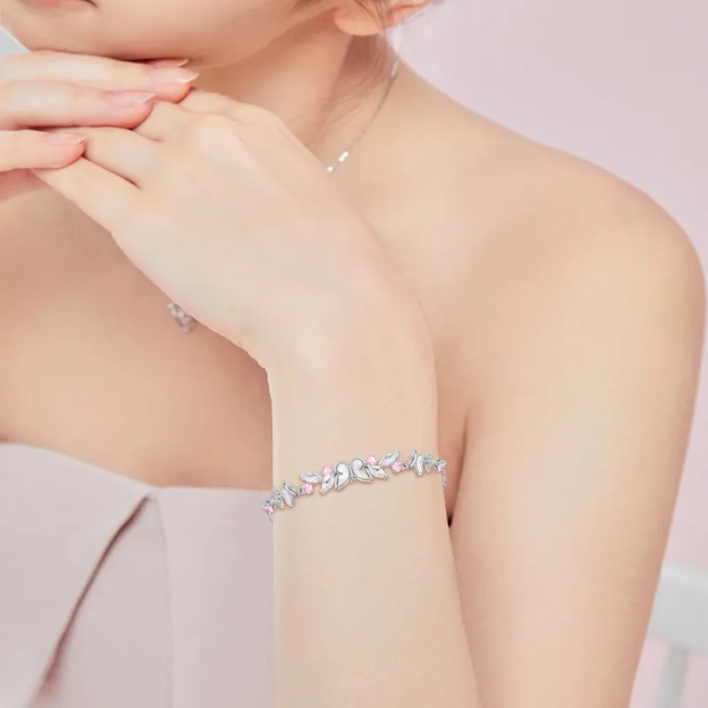 Disney S925 Silver Bracelets Women's Silver Pink-5