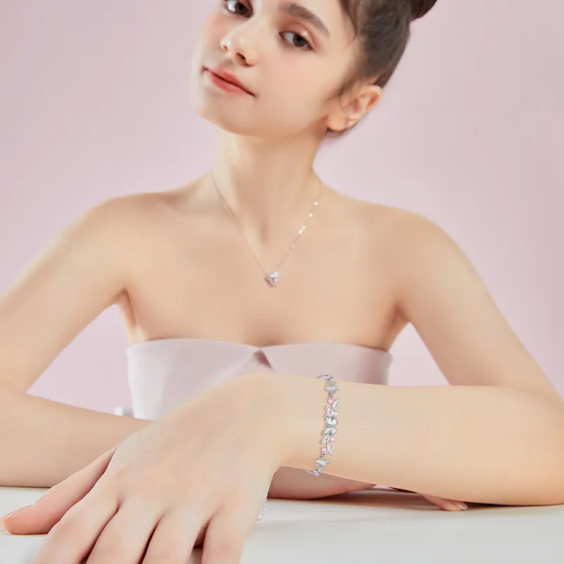 Disney S925 Silver Bracelets Women's Silver Pink-4