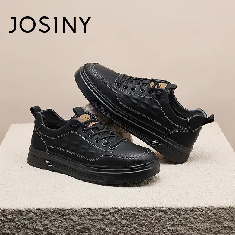 JOSINY Winter Business Trendy Casual Black Shoes Low Top Skateboard Shoes Men's Black-4