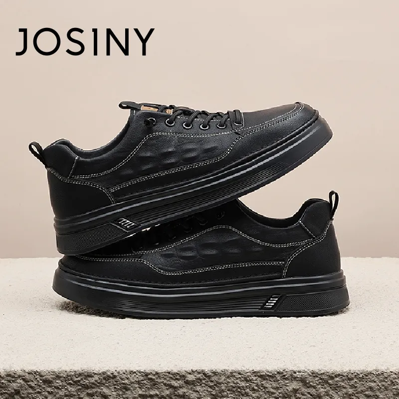 JOSINY Winter Business Trendy Casual Black Shoes Low Top Skateboard Shoes Men's Black-5