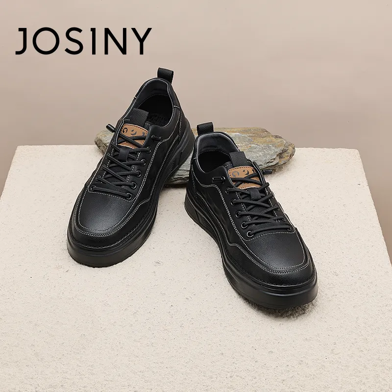 JOSINY Winter Business Trendy Casual Black Shoes Low Top Skateboard Shoes Men's Black-2